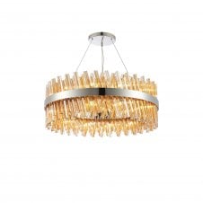 Linspiration Lighting TIARA 24 Light G9 | Pendant Round | Polished Nickel and Amber Tinted Glass