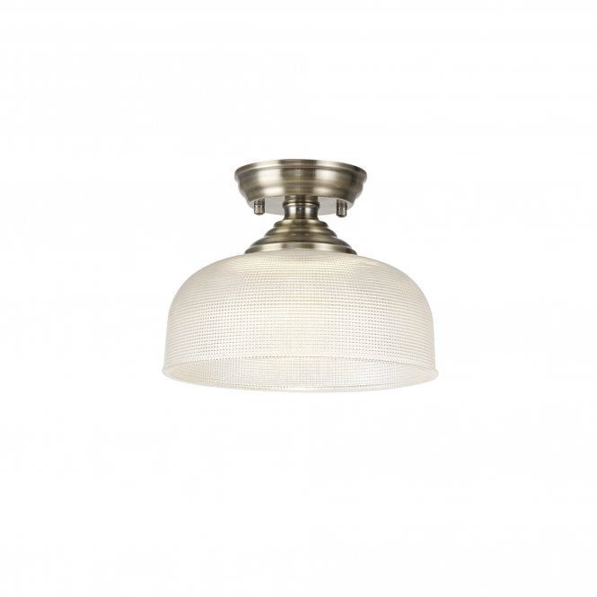  WINSLET 1 Light Flush Ceiling | Antique Brass & Clear Prismatic Glass Shade (26.5cm)