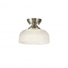 Linspiration Lighting WINSLET 1 Light Flush Ceiling | Antique Brass & Clear Prismatic Glass Shade (26.5cm)