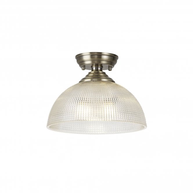  WINSLET 1 Light Flush Ceiling | Antique Brass & Clear Prismatic Glass Shade (30cm)