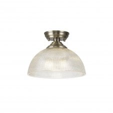 Linspiration Lighting WINSLET 1 Light Flush Ceiling | Antique Brass & Clear Prismatic Glass Shade (30cm)