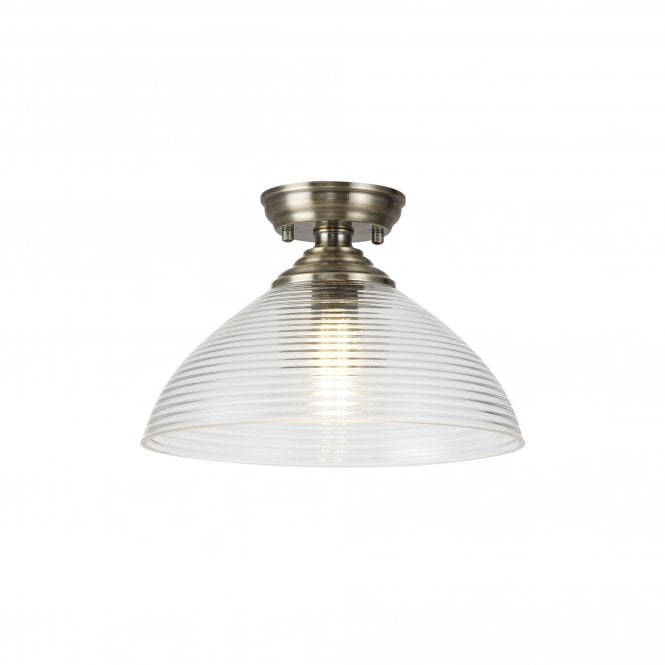  WINSLET 1 Light Flush Ceiling | Antique Brass & Prismatic Effect Glass Shade (33.5cm)