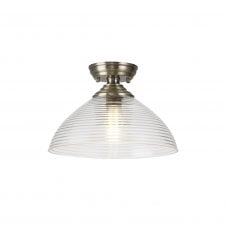 Linspiration Lighting WINSLET 1 Light Flush Ceiling | Antique Brass & Prismatic Effect Glass Shade (33.5cm)