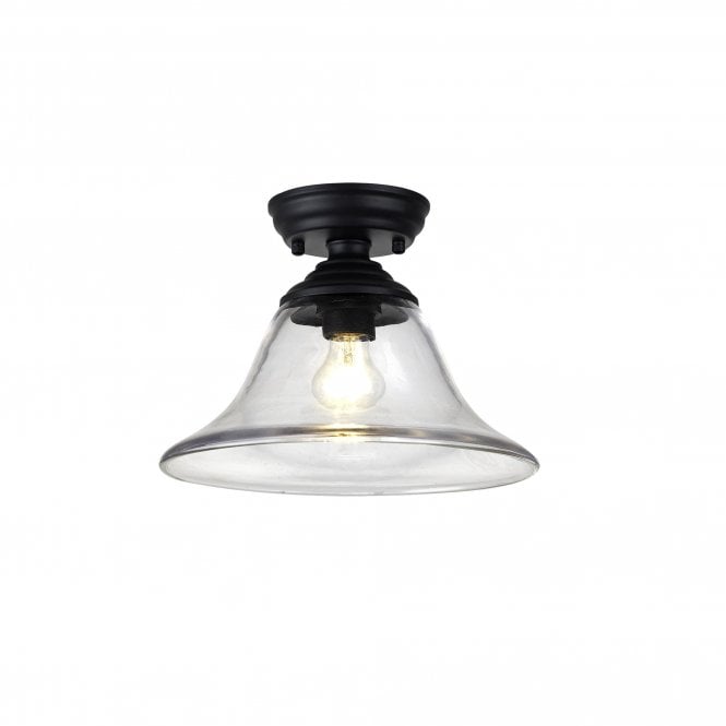  WINSLET 1 Light Flush Ceiling | Matt Black and Clear Glass Shade (30cm)