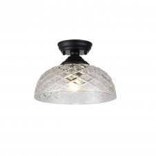 Linspiration Lighting WINSLET 1 Light Flush Ceiling | Matt Black & Patterned Glass Shade (30cm)