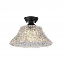 Linspiration Lighting WINSLET 1 Light Flush Ceiling | Matt Black & Patterned Glass Shade (38cm)