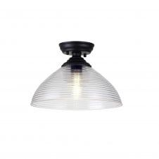 Linspiration Lighting WINSLET 1 Light Flush Ceiling | Matt Black & Prismatic Effect Glass Shade (33.5cm)