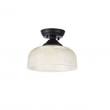 Linspiration Lighting WINSLET 1 Light Flush Ceiling | Matt Black & Prismatic Glass Shade (26.5cm)