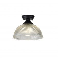 Linspiration Lighting WINSLET 1 Light Flush Ceiling | Matt Black & Prismatic Glass Shade (30cm)