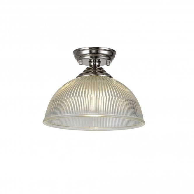  WINSLET 1 Light Flush Ceiling | Polished Nickel & Clear Glass Shade (30cm / 22cm)