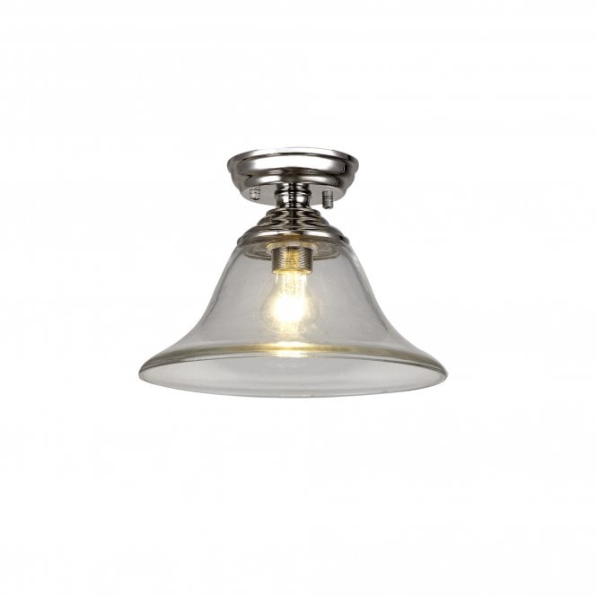  WINSLET 1 Light Flush Ceiling | Polished Nickel & Clear Glass Shade (30cm)
