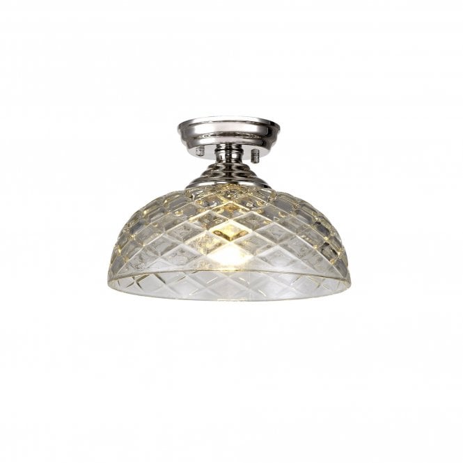  WINSLET 1 Light Flush Ceiling | Polished Nickel & Clear Patterned Glass Shade (30cm)