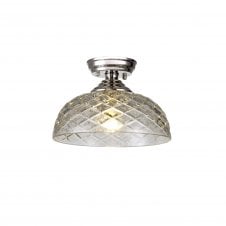 Linspiration Lighting WINSLET 1 Light Flush Ceiling | Polished Nickel & Clear Patterned Glass Shade (30cm)