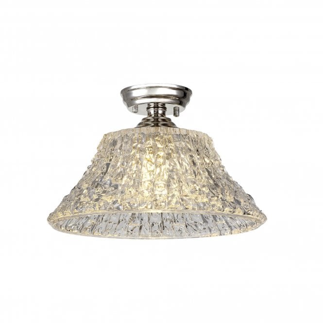  WINSLET 1 Light Flush Ceiling | Polished Nickel & Clear Patterned Glass Shade (38cm)