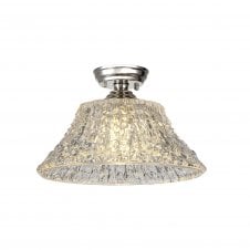 Linspiration Lighting WINSLET 1 Light Flush Ceiling | Polished Nickel & Clear Patterned Glass Shade (38cm)