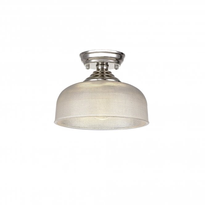  WINSLET 1 Light Flush Ceiling | Polished Nickel & Clear Prismatic Glass Shade (26.5cm)
