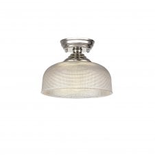 Linspiration Lighting WINSLET 1 Light Flush Ceiling | Polished Nickel & Clear Prismatic Glass Shade (26.5cm)