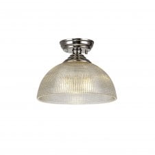 Linspiration Lighting WINSLET 1 Light Flush Ceiling | Polished Nickel & Clear Prismatic Glass Shade (30cm)