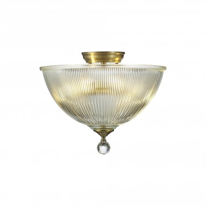  WINSLET 2 Light Semi Flush Ceiling | Antique Brass and Clear Glass Dome Shade (38cm)