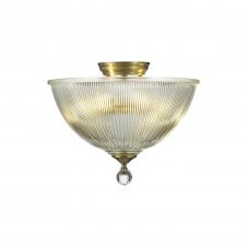 Linspiration Lighting WINSLET 2 Light Semi Flush Ceiling | Antique Brass and Clear Glass Dome Shade (38cm)