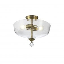 Linspiration Lighting WINSLET 2 Light Semi Flush Ceiling | Antique Brass and Clear Glass Shade (38cm)