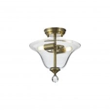 Linspiration Lighting WINSLET 2 Light Semi Flush Ceiling | Antique Brass & Clear Bell Glass Shade (30cm)