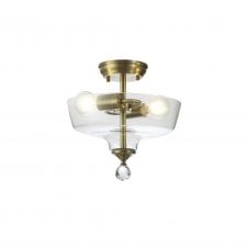Linspiration Lighting WINSLET 2 Light Semi Flush Ceiling | Antique Brass & Clear Glass Ball Shade (30cm)