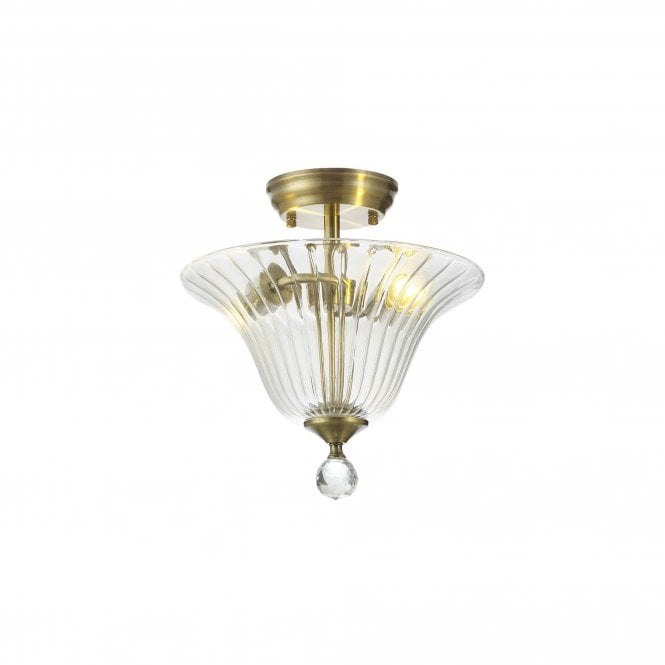  WINSLET 2 Light Semi Flush Ceiling | Antique Brass & Clear Glass Shade (30cm)
