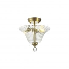 Linspiration Lighting WINSLET 2 Light Semi Flush Ceiling | Antique Brass & Clear Glass Shade (30cm)
