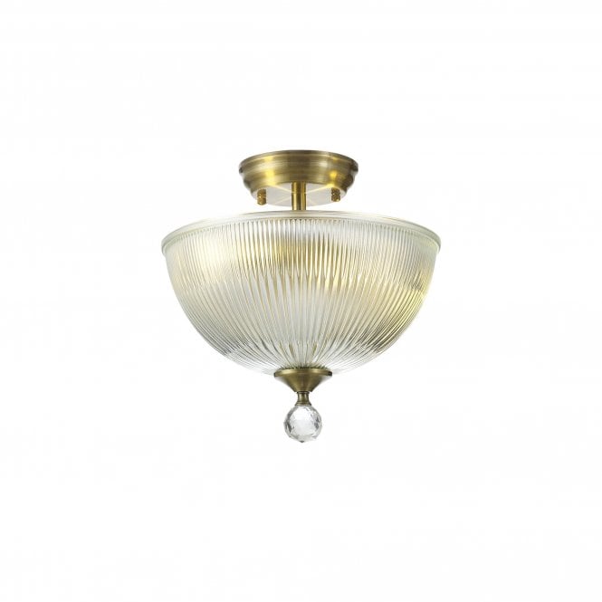  WINSLET 2 Light Semi Flush Ceiling | Antique Brass & ClearRounded Glass Shade (30cm)