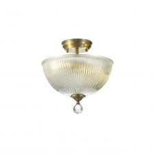 Linspiration Lighting WINSLET 2 Light Semi Flush Ceiling | Antique Brass & ClearRounded Glass Shade (30cm)