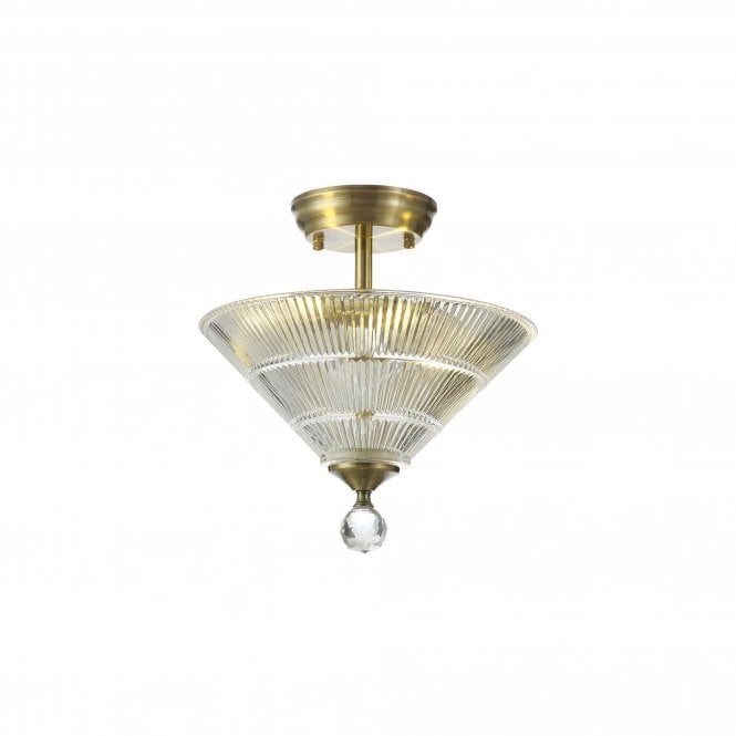  WINSLET 2 Light Semi Flush Ceiling | Antique Brass &  Glass Shade (30cm)
