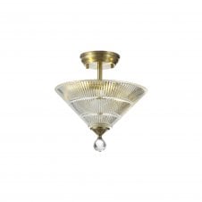 Linspiration Lighting WINSLET 2 Light Semi Flush Ceiling | Antique Brass &  Glass Shade (30cm)