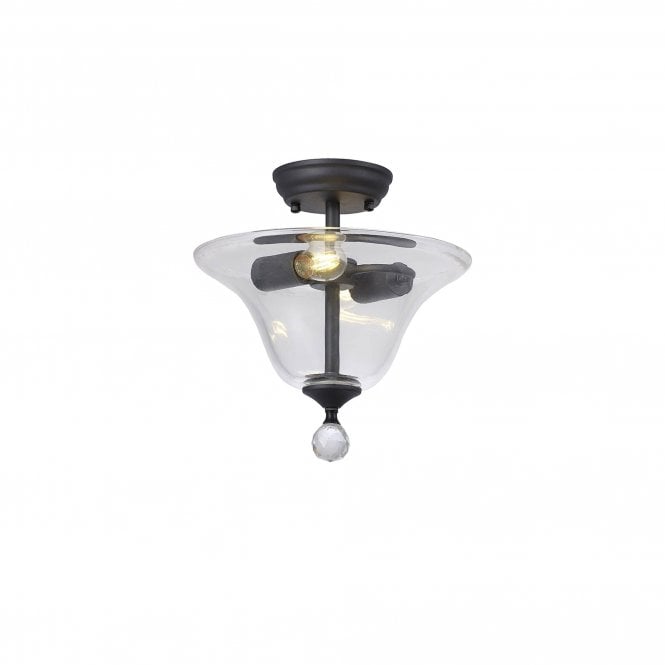  WINSLET 2 Light Semi Flush Ceiling | Graphite & Clear Glass Bell Shade (30cm)