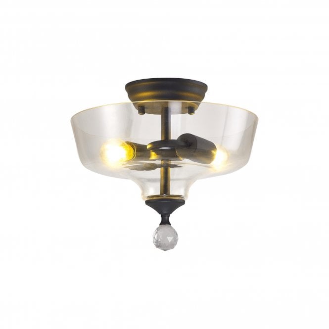  WINSLET 2 Light Semi Flush Ceiling | Graphite & Clear Glass Shade (30cm)