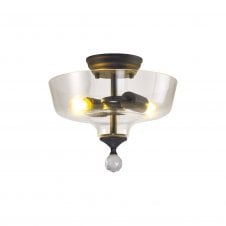 Linspiration Lighting WINSLET 2 Light Semi Flush Ceiling | Graphite & Clear Glass Shade (30cm)