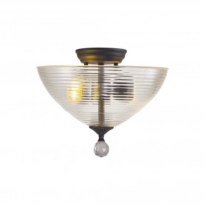 WINSLET 2 Light Semi Flush Ceiling | Graphite & Prismatic Effect Glass Shade (33.5cm)