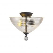 Linspiration Lighting WINSLET 2 Light Semi Flush Ceiling | Graphite & Prismatic Effect Glass Shade (33.5cm)
