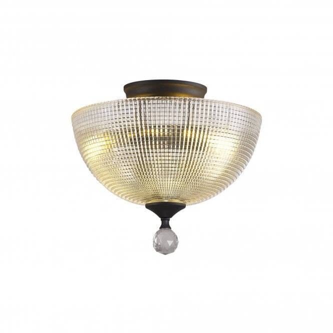  WINSLET 2 Light Semi Flush Ceiling | Graphite & Prismatic Glass Shade (30cm)