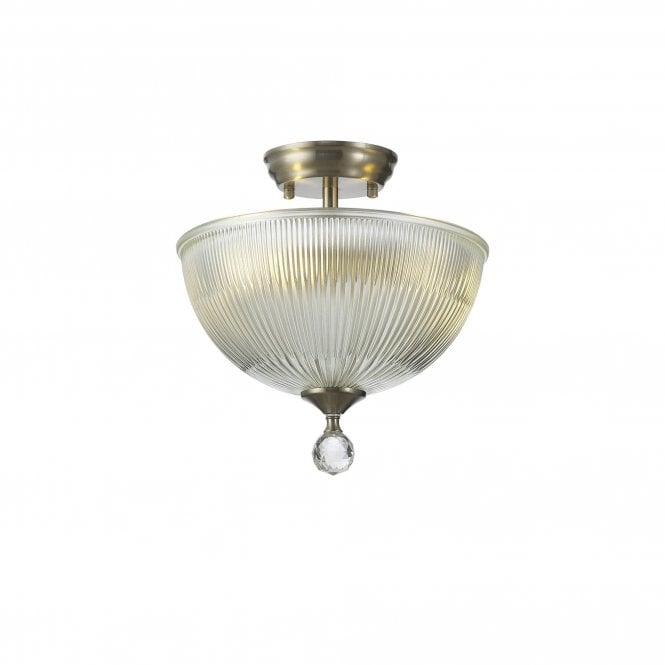  WINSLET 2 Light Semi Flush Ceiling | Satin Nickel & Clear Glass Shade (30cm)