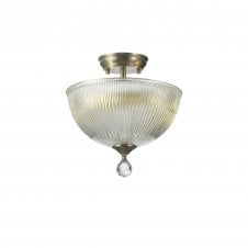 Linspiration Lighting WINSLET 2 Light Semi Flush Ceiling | Satin Nickel & Clear Glass Shade (30cm)