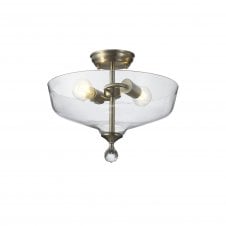 Linspiration Lighting WINSLET 2 Light Semi Flush Ceiling | Satin Nickel & Clear Glass Shade (38cm)