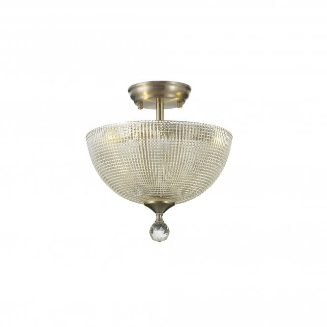  WINSLET 2 Light Semi Flush Ceiling | Satin Nickel & Clear Prismatic Glass Shade (30cm)