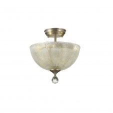 Linspiration Lighting WINSLET 2 Light Semi Flush Ceiling | Satin Nickel & Clear Prismatic Glass Shade (30cm)