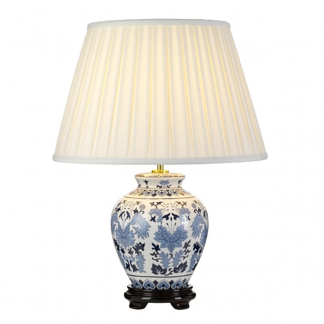 LINYI Table Lamp with Tall Empire Shade - Blue and White
