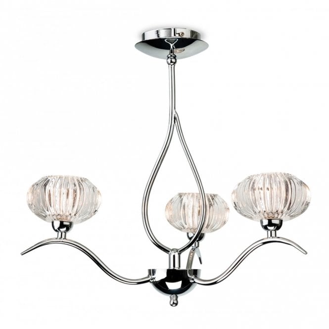 LISBON decorative 3 light semi flush ceiling light in chrome with glass shades
