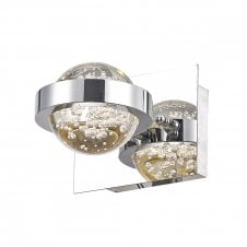 LIVIA contemporary polished chrome LED wall light with bubble infused glass