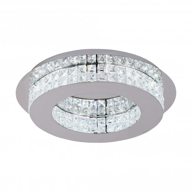 LIVIA modern flush ceiling fitting chrome and crystal with 3 year warranty