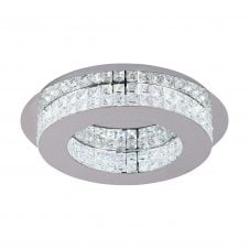 LIVIA modern flush ceiling fitting chrome and crystal with 3 year warranty