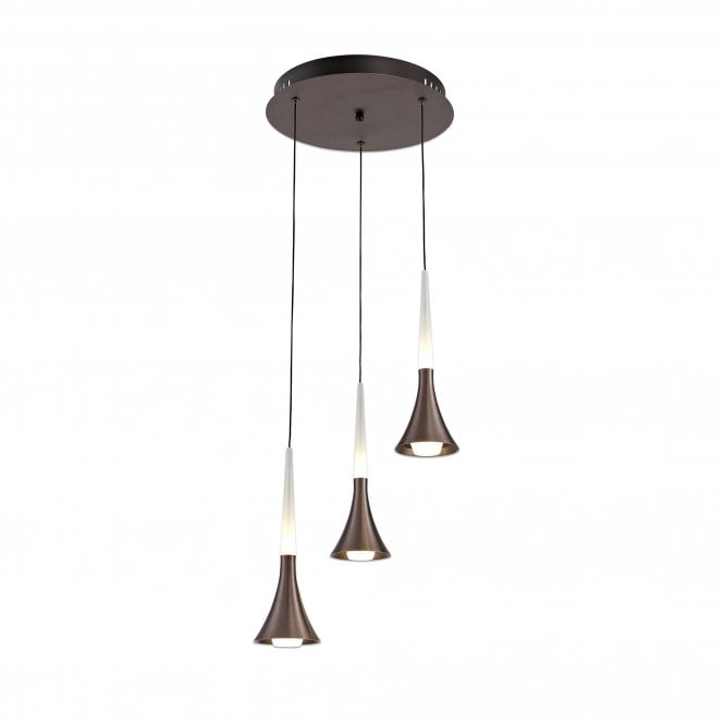 LIZA 3 light LED satin brown and frosted white ceiling pendant cluster with 3 year warranty